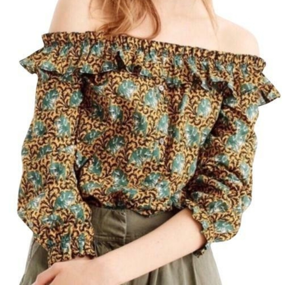J. Crew Green and Gold Ratti Elephant Print Top 6